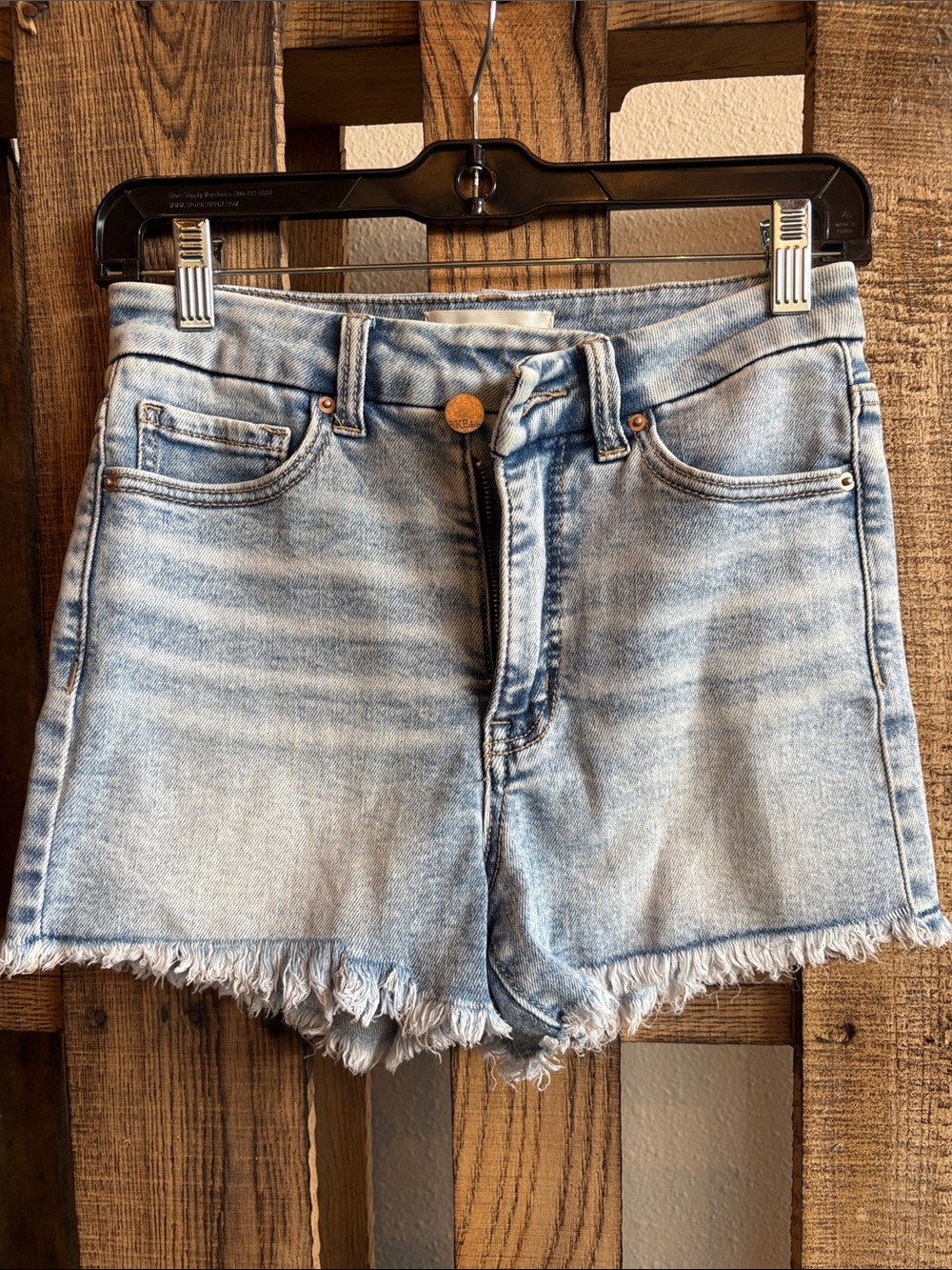 BKE Light Blue Frayed Hem Denim Shorts